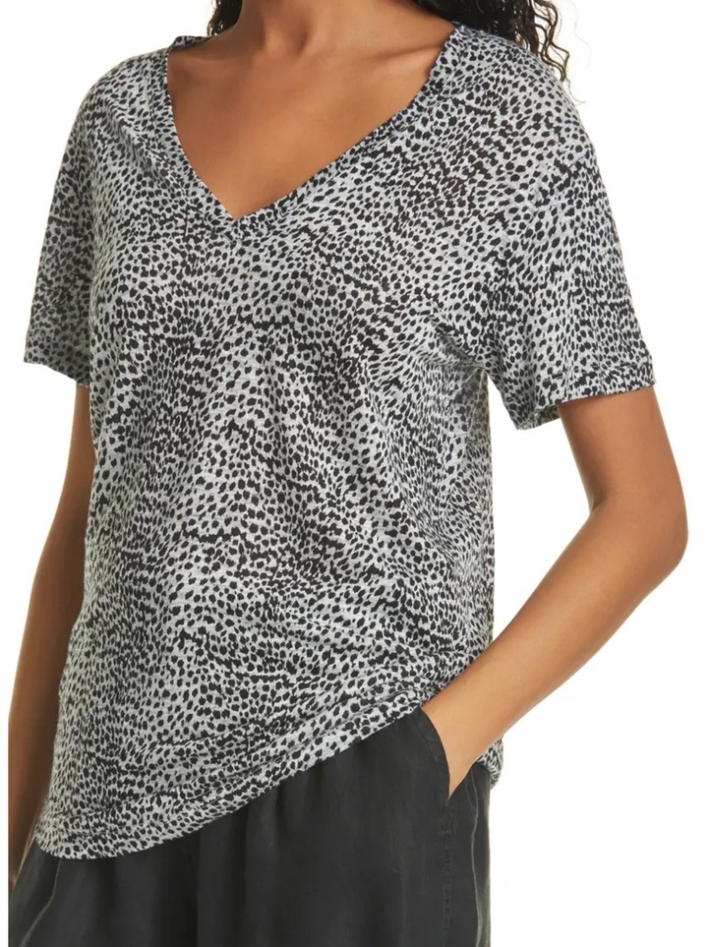 Rails Cara Leopard V-Neck Linen Short Sleeve T-Shirt